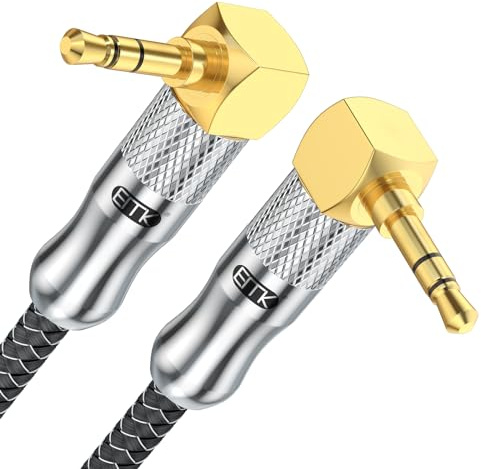 EMK 90 Degree Male to Right Angle Male 3.5mm Stereo Audio Aux Cable 0.5M Gold Plated Dual Angled TRS Aux Cord Compatible with Laptop, Smartphone, Music Player, Tablets, Speakers