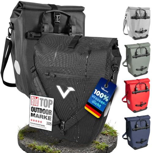 Valkental Gepäckträgertasche 28L, Abschließbar & PVC-frei | 28L Volumen, abschließbare Befestigung, PVC-frei, große Reflektoren, inkl. Tragegurt & Innenfächer