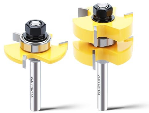 WOBLLMX Lot de 2 fraises à rainurer et tongue - Tige de 8 mm - 3 dents réglables - En forme de T - Pour le travail du bois