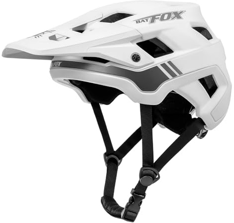 Fahrradhelm Mountainbike Helm Visier Abnehmbar MTB Helme für Herren Damen Erwachsene Jugend (Weiß, L(59-62CM))