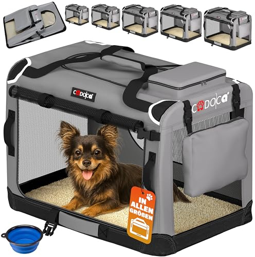 CADOCA® Hundebox faltbar Transportbox S 50x34x36cm robust atmungsaktiv Transporttasche Auto Rückbank Haustiertransportbox Hundetragetasche Grau