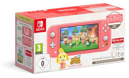 Nintendo Console Switch Lite Animal Crossing: New Horizons Isabelle Aloha édition (corail) avec jeu préinstallé et abonnement 12 mois Switch Online