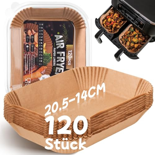 120 Stück Backpapier für Heißluftfritteuse mit Doppelkammer, 20,5x14CM Airfryer Backpapier für Ninja Dual Zone/Double Stack, kompatibel Ninja AF300EU, AF400EU, AF400EUCP Anderen Dual Zone Air Fryer