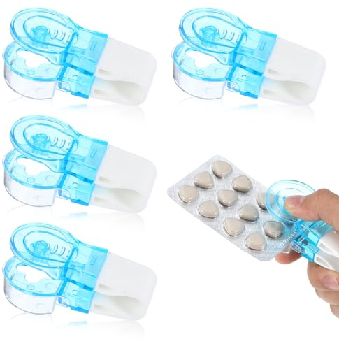 Sibba Lot de 4 Piluliers Portables Bleus Outil D'extraction de Pilules Outil de Voyage Gadget Ménager Organisateurs de Pilules Mignons pour Infirmières et Infirmiers
