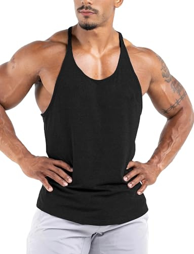 Lehmanlin Herren Sport Stringer Tanktop,Y-Rücken Gym Fitness Trägershirt, Bodybuilding Muskelshirt Männer Quick Dry (Schwarz, M)
