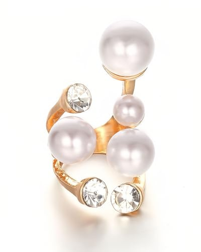 FDCGAS Anello di perle per donna, anello regolabile, impilabile, aperti, gioielli di moda di Natale per abito da ballo