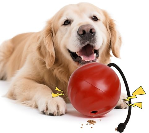 Pet Prime 3-in-1 Interactive Dog Treat Ball Adjustable Slow Feeder, Durable Treat Dispensing Toy with Tug Rope & Squeaker for Mental Stimulation (5.5 Red)