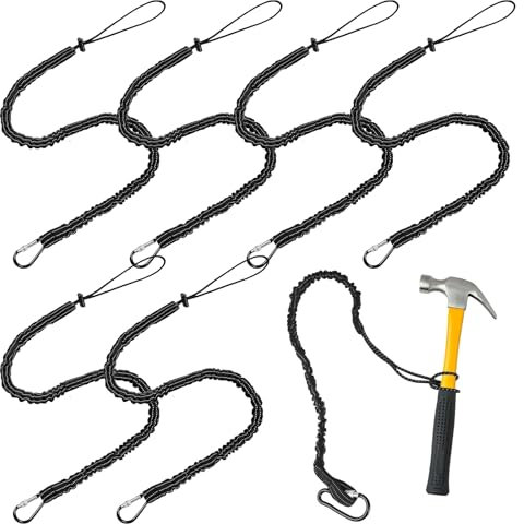 Lot de 6 cordons de sécurité pour outils - Protection contre les chutes - Avec mousqueton - Corde à outils extensible - Anti-chute - Corde de sécurité pour travaux en hauteur