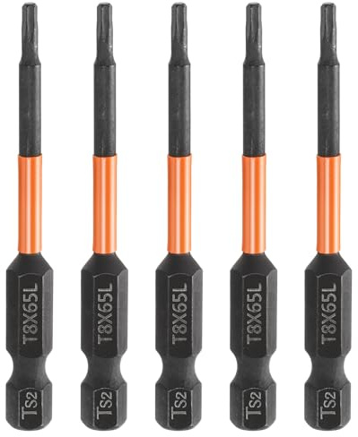 QUARKZMAN 5 Piezas De Barrena De Destornillador Tipo Torx T8 | De 2.56 (65mm) De Largo Con Vástago Hexagonal De 1/4 Magnética Sin Orificio A Prueba De Manipulación De Estrella De 6