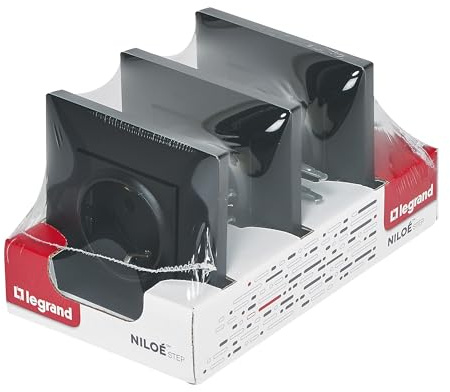 LEGRAND Pack 3 enchufes 2P+T 16A monobloc para instalación empotrada, Gama Niloé Step, Color Antracita, 398305