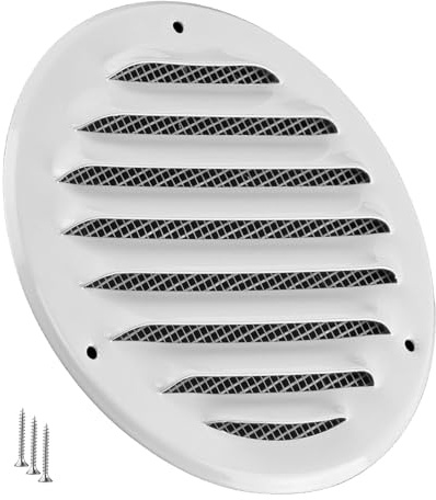TURvent Grille d’Aération Métal 100 mm Blanche – Grille de Ventilation Ronde pour Mur et Plafond – Couvercle de Ventilation pour Systèmes HVAC, Extraction et Entrée d’Air