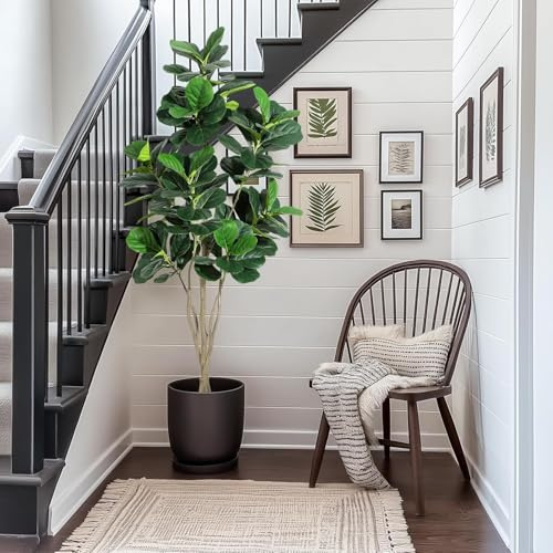 6FT Fiddle Leaf Fig Artificial Tree Faux Floor Plant with Black Planter Pot, Potted Fake Fiddle Leaf Fig Tree for Indoor Outdoor Home Office Decor