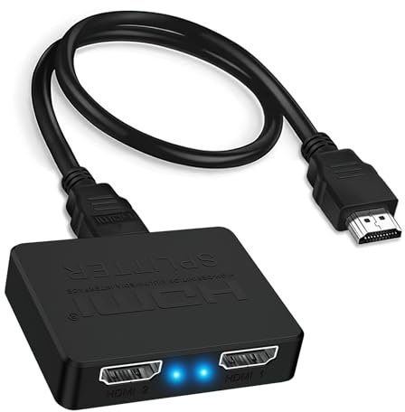 HDMI Splitter 1 in 2 Out, 4K HDMI Splitter for Dual Monitors with 1M HDMI Cable (Duplicate/Mirror Only, Not Extend), HDMI Double Adapter 4K@30HZ for PS4 Xbox Sky Box Fire Stick HDTV Projector