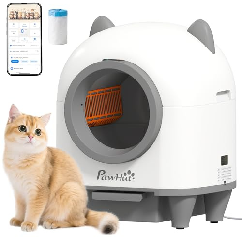 PawHut Selbstreinigende Katzentoilette 80L APP-Steuerung, Müllbeutel | Katzenklo Selbstreinigend, Geruchsbeseitigung, Automatisches Katzenklo für Mehrere Katzen