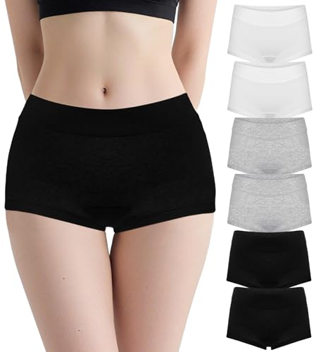 Soleurfe Culotte Fille 12-14 Ans Noir Blanc Gris Shorty Adolescent Boxer Fille Doux pour Un Confort Quotidien à la Maison et à l'École Lot de 6