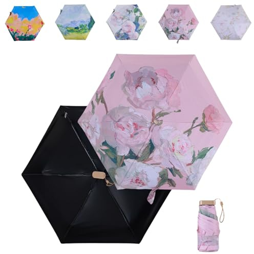 Tirimbeles® Paraguas con Filtro Solar | Paraguas para el Sol con Estampado Floral | Sombrilla Bloqueo UV 50+ | Diseño Ligero y Elegante | Ideal para Paseo, Playa y Protección de Piel (Rositas)