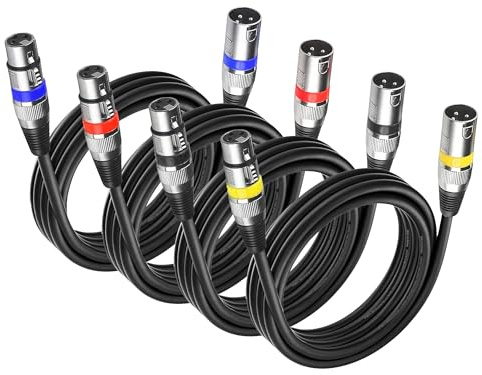 YOZAIUUI 4 Packs XLR Cables 3M: Microphone 3 Pin Dmx Cables XLR Male to Female, Hi-Fi Sound Quality, Compatible with Microphones, Mixers, DMX Stage Lighting, Speakers