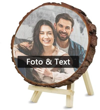 Personalisierte Baumscheibe mit Foto & Text Gravur, Selbst gestalten Holzscheibe Wand- & Tischbilderrahmen Holzplatte Schild aus Holz, Fotogeschenke zum Geburtstag Jahrestag Weihnachten (20 cm)