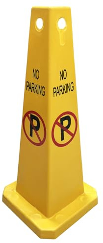 Four-Sided Traffic Cone No Parking Sign, High Visibility Yellow, 26 inches Heigh, Pack of 1