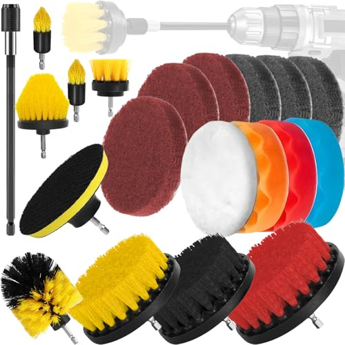 20 Bürstenaufsatz Bohrmaschine Set, Auto Politur Pad, universelle Bohrer Bürste, Reinigungsbürste Felgenbürste Scrubber Reinigung Kit Anwendbar auf Küche Auto Bad