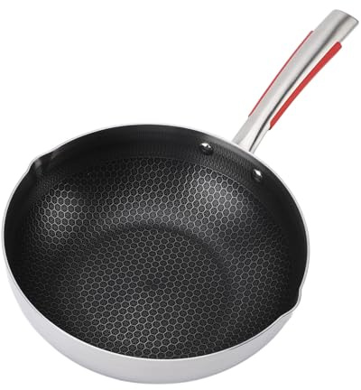 SUNGOOYUE Padella in Acciaio Inox Dal Design Unico, Antiaderente Facile da Pulire, per Fornelli a Gas, Piani Cottura a Induzione (28CM)