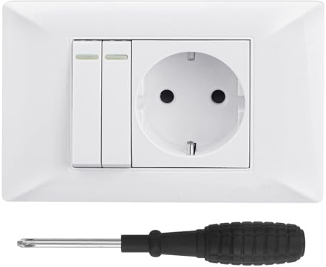 Wand Steckdosen+Schalter Set Steckdose mit Lichtschalter Unterputz 2 fach | UYUYong 16A 250V Schalter Modern Wandschalter Unterputz mit Rahmen Schraubendreher für Wohnräume Küche Büro Weiß Matt