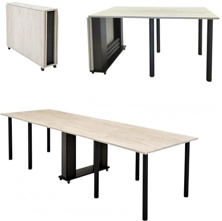 Rodnik Esstisch klappbar, Multifunktionstisch 5-in-1, Klapptisch XXL mit Rollen, ausklappbarer Tisch platzsparend für bis zu 12 Personen (Eiche Kraft Weiß/Schwarz)