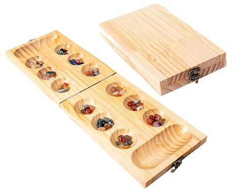 TUXCAXI Classic Strategy Wooden Mancala Board Game Fun Family Nights With Portable 50 Multi Color Beads Board Is Made Of Durable Wood Classic Strategy Wood Mancala Game For Teen