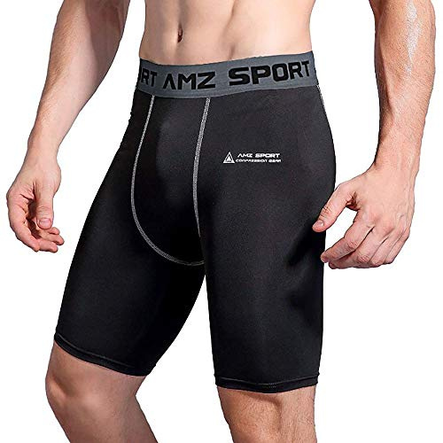AMZSPORT Pantaloncini Sportivi da Uomo, a Compressione, Traspiranti, Corti, da Corsa, Fitness, Sport, Biancheria Intima Funzionale, Nero-07, M