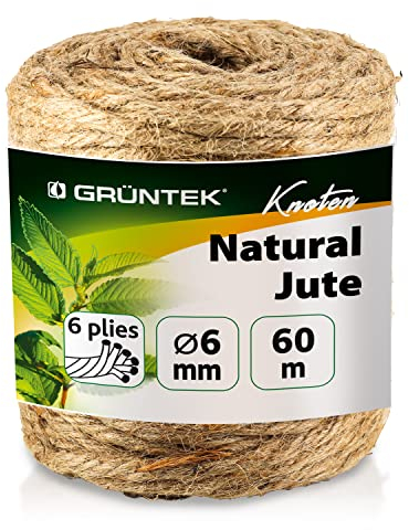 GRÜNTEK Corda Tiragraffi per Gatti 6mm - Spago per Decorazioni, Orto, Giardinaggio 60 Metri | Corda Sisal in Juta 100% Naturale Canapa Biodegradabile e Resistente.