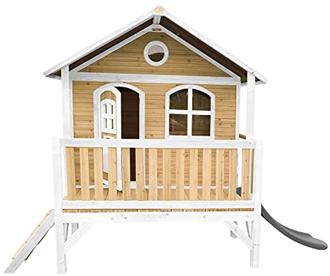 AXI Stef Playhouse, Playhouse for Kids Outdoor, grey slide | Wooden Playhouse for the garden/outdoor in brown & green from FSC wood | Playhouse, Playhouse for Kids Outdoor