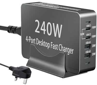 240W USB C Charger Block, 4 Port USB Fast Charging Station 100W Laptop Power Adapter for MacBook, Tablet, iPad, iPhone, Cell Phone Multiple Devices Charging Station, Support 65W