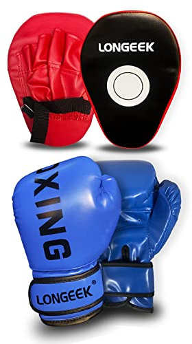 Longeek Boxningshandskar och dynor för barn, träning, stridshandskar, junior, tecknad sparring, punchbag, sport för barn från 3 till 15 år