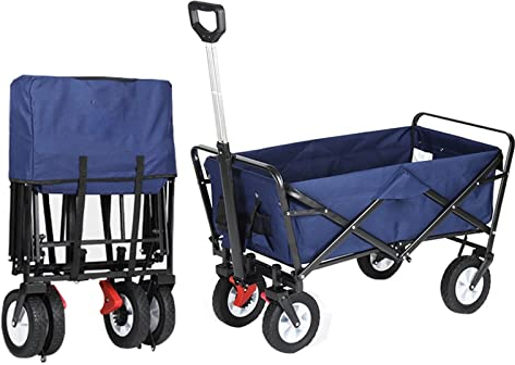 Einkaufstrolley Klappbar Faltbar Multifunktionales Klappstation Wagen Großkapazität Lebensmittelwagen Zieht Kleiner Anhänger vierräderer Outdoor-Camping (Color : Blue)