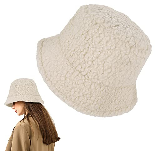 Lusofie Bucket Hat Winter Kunstpelz Fischerhut Damen Fell Wintermütze Wolle Anglerhut Warmer Fischermütze Lässiger Winter Flauschiger Warmer Hut Wollmütze Mädchen