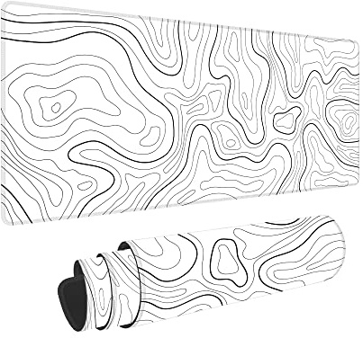 Topographic Extended White Mouse Pad Large,Gaming Mouse Pad Desk mat,Mouse Pad XL Mousepad,Minimalist Mouse Mat Desk Pad,31.5 x 11.8 in Computer Keyboard Gaming Mouse Pad with 3mm Non-Slip Base White