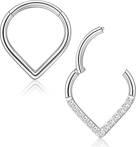 FIOROYAL 2Pcs 𝐆𝟐𝟑 𝐓𝐢𝐭𝐚𝐧𝐢𝐮𝐦 Nose Ring Hoop Earrings 𝟏𝟔𝐆 Septum Piercing Teardrop Clicker Septum Ring Hypoallergenic Titanium Daith Helix Tragus Piercing Jewellery Gold/Silver/Black 10mm S