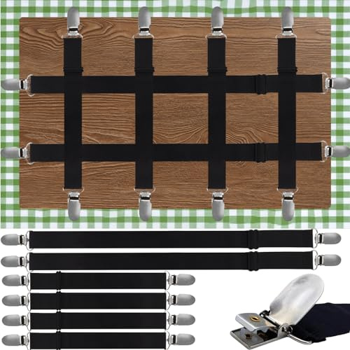 Bertork Invisible Tablecloth Clips - Secure Your Tablecloth with Hidden Straps, Perfect for Picnic and Outdoor Tables, 6 Pack