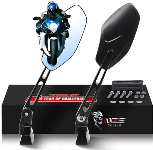 MZS Racing Motorcycle Mirrors, Double Adjustment Sport Bike Rearview Side Mirror Fairing Black Compatible with GSXR 600 750 1000 Hayabusa/YZF R1 R6 / CBR600RR CBR1000RR / ZX6R ZX10R EX650 / S1000RR