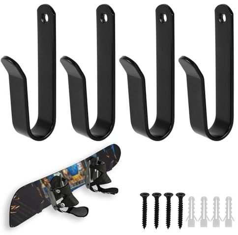 NQEUEPN 4 Piezas Soporte de Pared para Snowboard, Horizontal Soporte para Snowboard Soporte para Esquís Colgador de Estante para Interior Habitación Garaje Tabla de Esquí Almacenamiento (Negro)