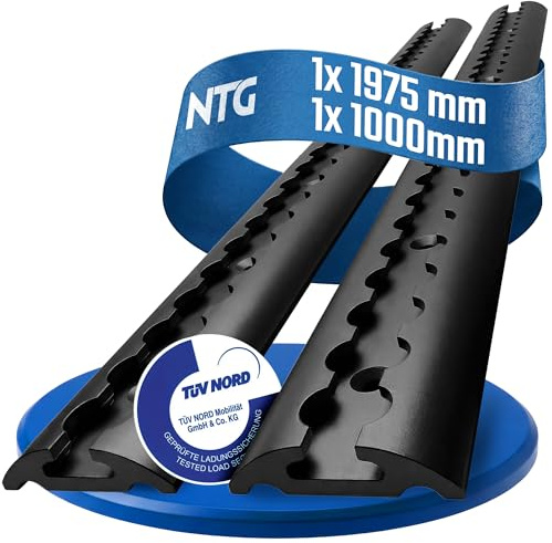 NTG - Barra di ancoraggio Airline da 1 pz 2 m / 1975 mm + 1 pz 1 m semicircolare in alluminio - Certificato TÜV - Accessorio per rimorchi, fissaggio del carico, barra di carico per camion, auto