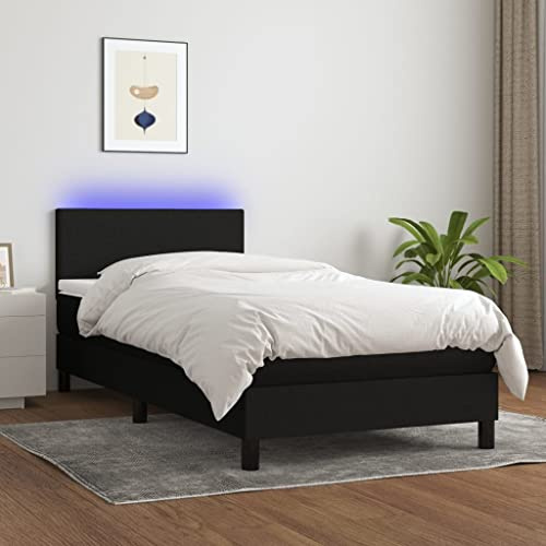 ULUYYUC Boxspringbett, Palettenbett Tagesbett Gästebett Familienbett Geeignet für Zimmer Mieten Arbeitszimmer Wohnbereich Wohnzimmer mit Matratze & LED Schwarz 100x200 cm Stoff