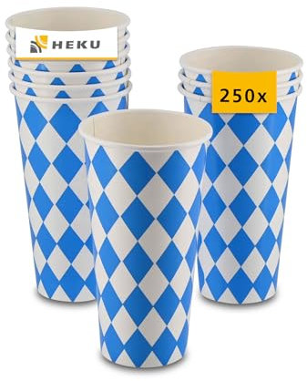 Heku Gobelets en Carton Oktoberfest 250 Pièces 50 cl - Fournitures de Fête Décoration Bavaroise Nettoyage Facile - Gobelets Jetables Fête de la Bière Allemande
