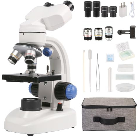 Microscopio binoculare 40X-1000X, illuminazione a LED per bambini, studenti, adulti, scuola, laboratorio, istruzione domestica, con set di diapositive per microscopio, adattatore per telefono