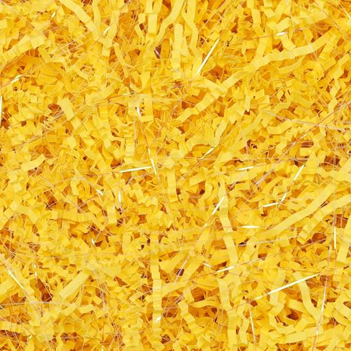 ROSYJUNE 8 oz skrynkligt klippt papper strimlat fyllmedel, gult strimlat papper för presentkorgar lådor fyllning, födelsedag bröllop alla hjärtans dag dekoration