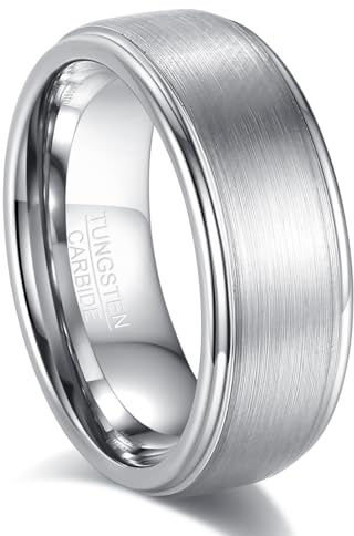 083BASE Anillo de carburo de tungsteno, plata y negro, 6 mm/8 mm de ancho, diseño cepillado, anillo de compromiso unisex o anillo de pareja, 64（20.7）, Carburo de tungsteno