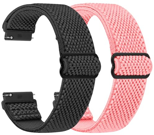WNIPH Kompatibel med klockarmband, 18 mm, 19 mm, 20 mm, 22 mm, 24 mm, snabbutlösande ersättningsarmband, justerbara elastiska nylonband, lämpliga för män och kvinnor, Svart + rosa, 24mm