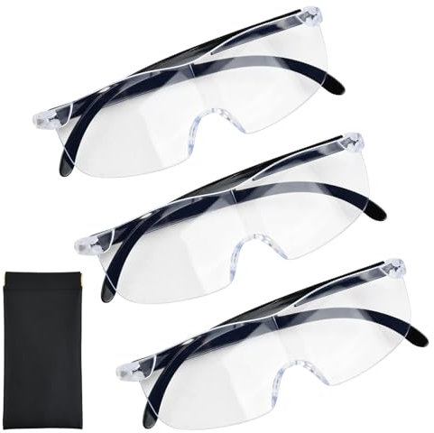 Anseom 3 Pieces Magnifying Eyeglasses with Eyeglasses Case, 3X/5X/10X Wearable Magnifying Glasses, Lightweight Magnifier for Elderly Reading, Hands-Free Magnifying Glasses for Crafts Jewellers