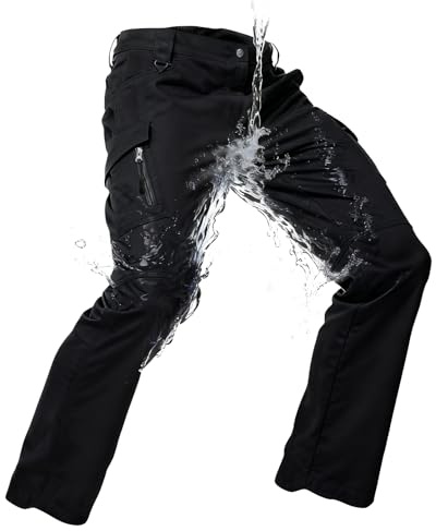 TSD.J Men's Tactical Cargo Pants, Waterproof Utility Combat Pants, Military Combat Work Trousers with Multi Pockets, Black, 46W30L