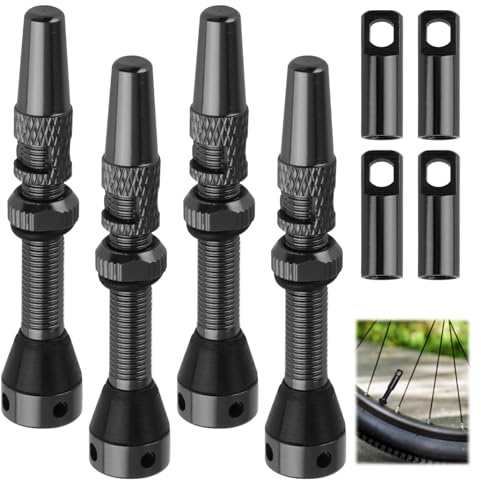 Lueden 4Pcs Bike Tubeless Presta Air Valve Stem, Alloy Tubeless Presta Valve Stem with Valve Core Removal Tool for Tubeless Rims Mountain Roade Bicycle Racing Tyres Accessories, Black (44 mm)